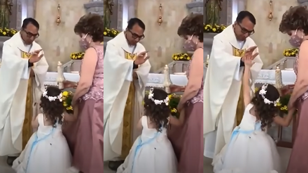 Adorable little girl misjudges Priest Blessing for Something Else.