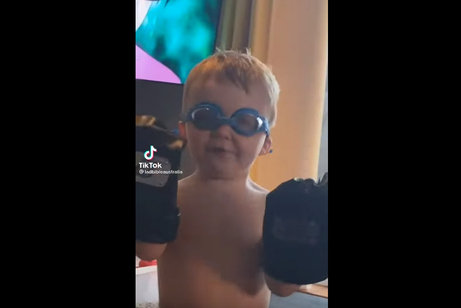 Adorable little kid thinks he has super powers and slams on the glass door